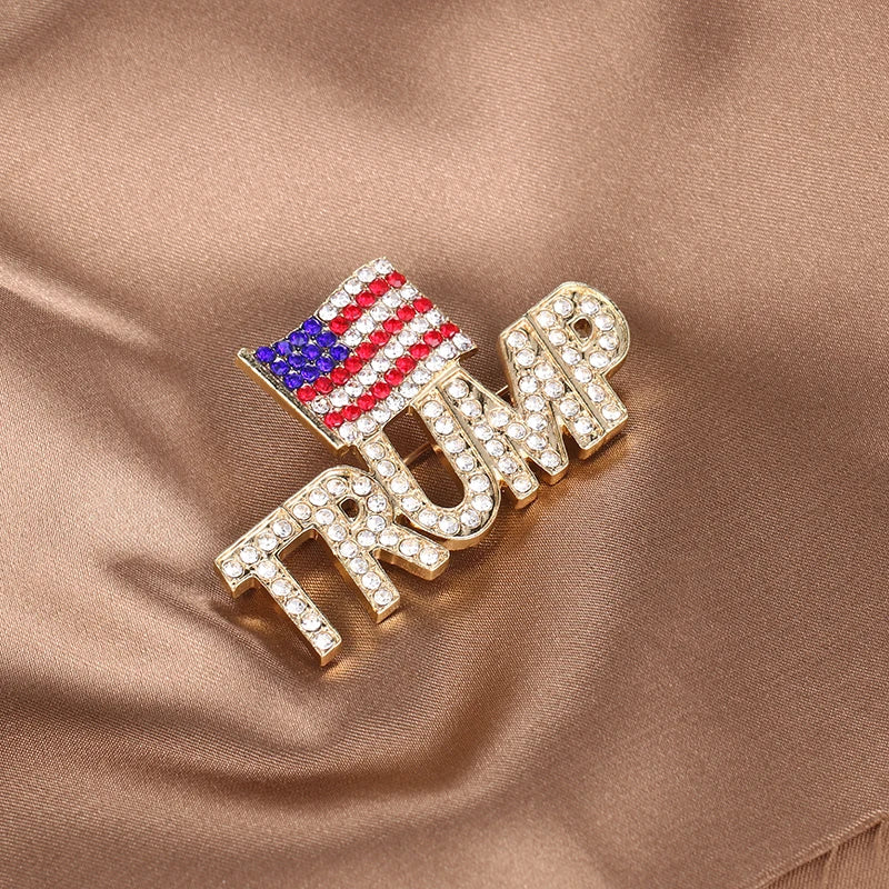 Baiduqiandu Rhinestone Amerian Flag TRUMP Brooch Pins For Women Men Clothes Jewelry