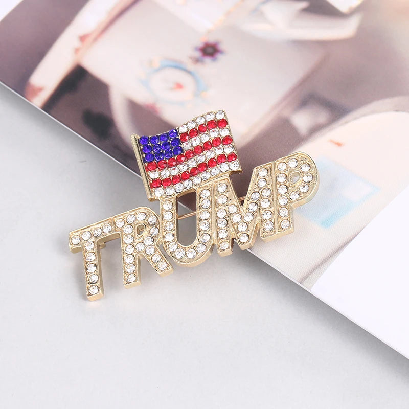 Baiduqiandu Rhinestone Amerian Flag TRUMP Brooch Pins For Women Men Clothes Jewelry