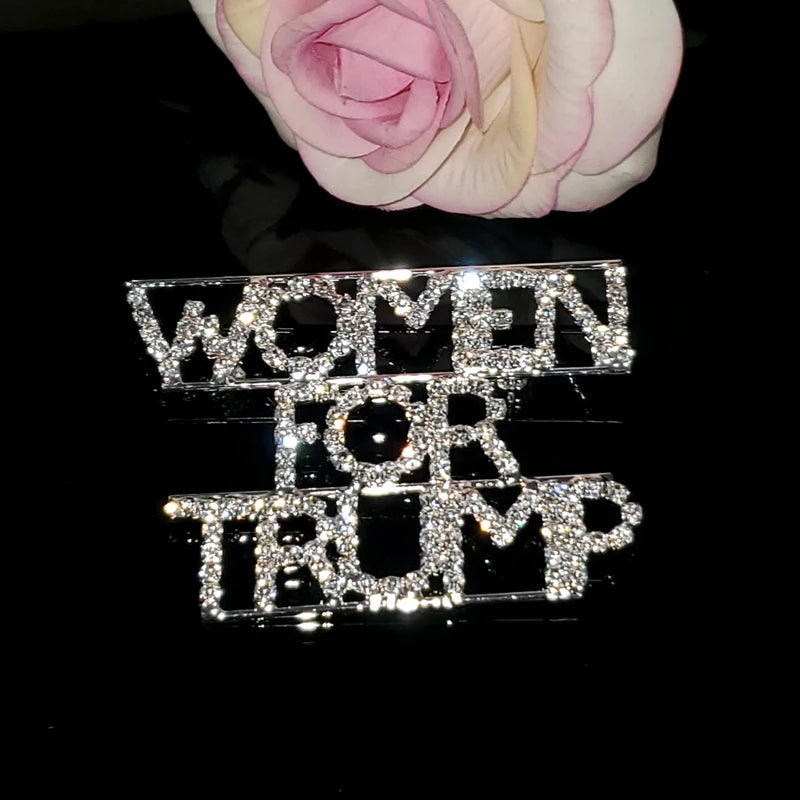 Handmade Word Brooch Pins "Women for Trump" Words Lapel Pins in Sliver Tone Rhinestone Jewelry&Accessories Unique Gift WHOLESALE