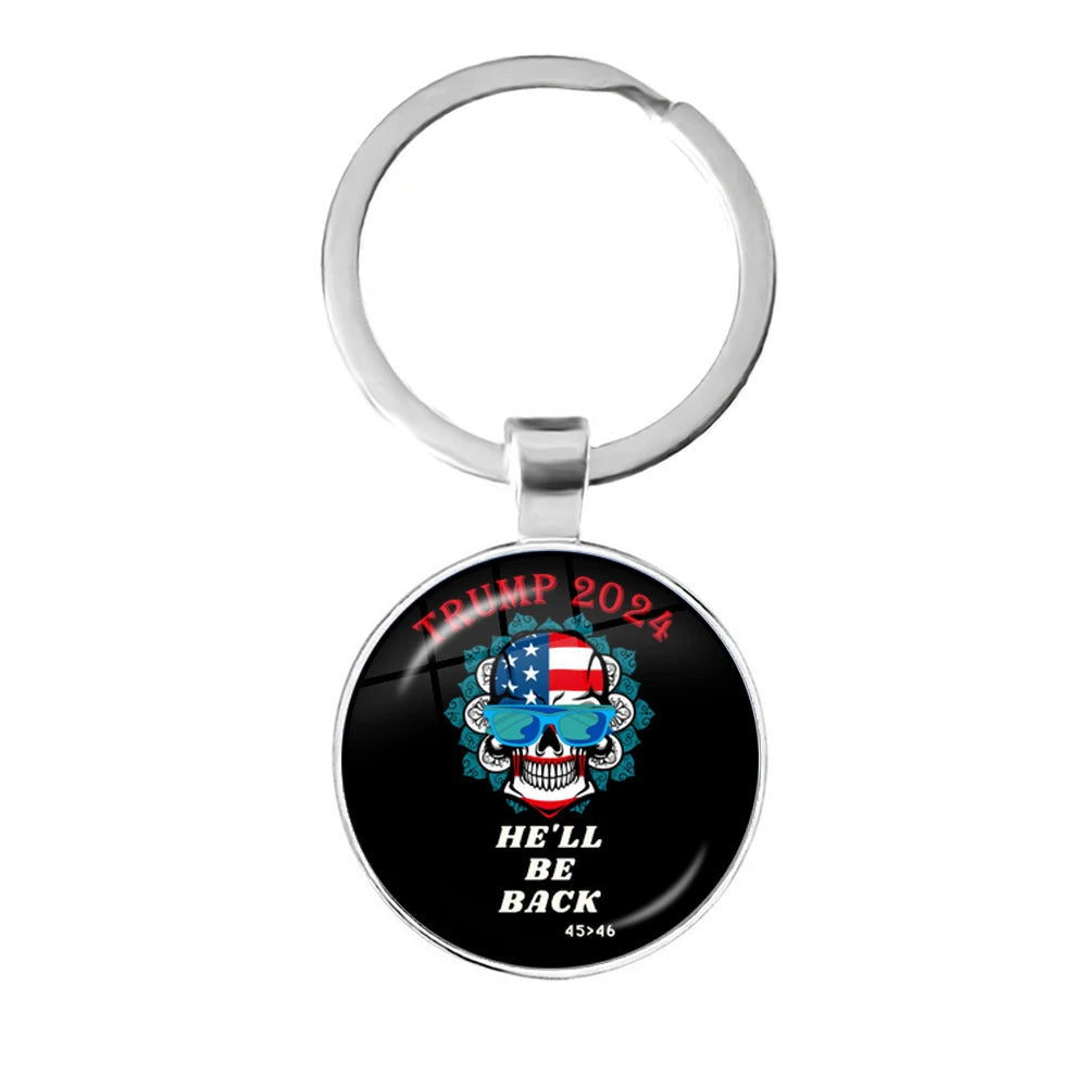 Donald Trump 2024 Collection Glass Cabochon Necklace USA Flag Keep America Great 3D Print Keyring Keyholder Jewrlry For Support