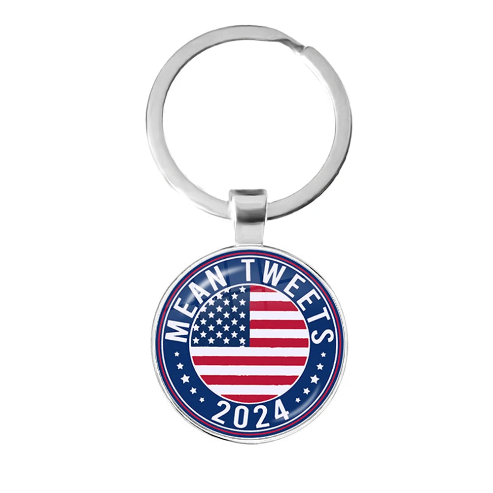 Donald Trump 2024 Collection Glass Cabochon Necklace USA Flag Keep America Great 3D Print Keyring Keyholder Jewrlry For Support