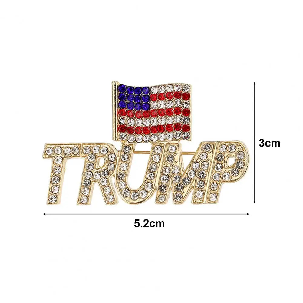 Trump Brooch Shiny Rhinestone Trump Brooch Amerian Flag President Election Pins Stainless Patriotic Flag Pin Clothes Jewelry