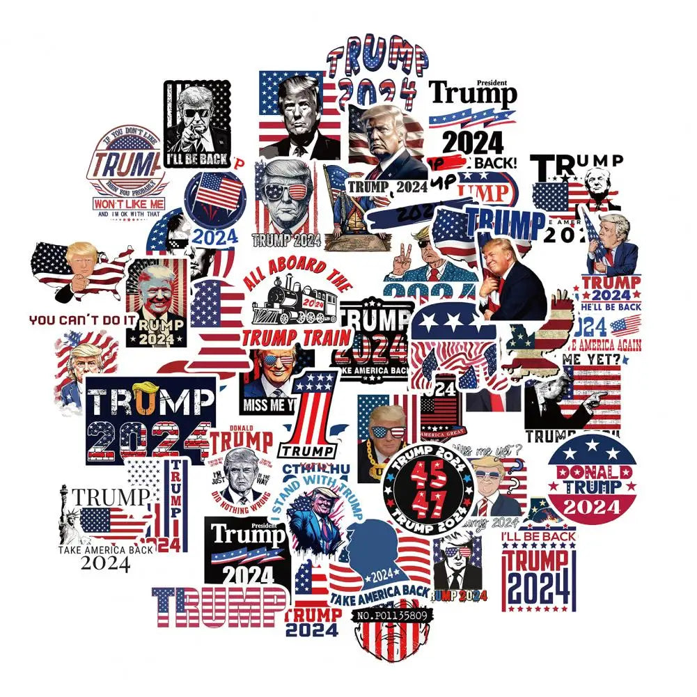 Trump Re-election Stickers 50 Pcs Diy Trump Stickers President Supporting Bumper Sticker Set for Laptop Phone Car Water Bottle