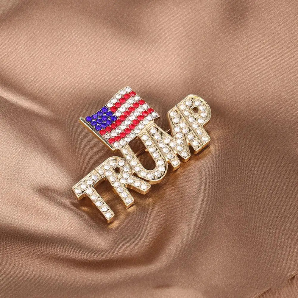 Trump Brooch Shiny Rhinestone Trump Brooch Amerian Flag President Election Pins Stainless Patriotic Flag Pin Clothes Jewelry
