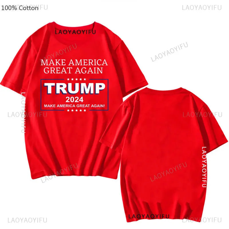 Trump 2024 Make America Great Again T-shirt Election Shirts 100% Cotton T Shirt American Flag Tee Cosplay Men's Women Clothing