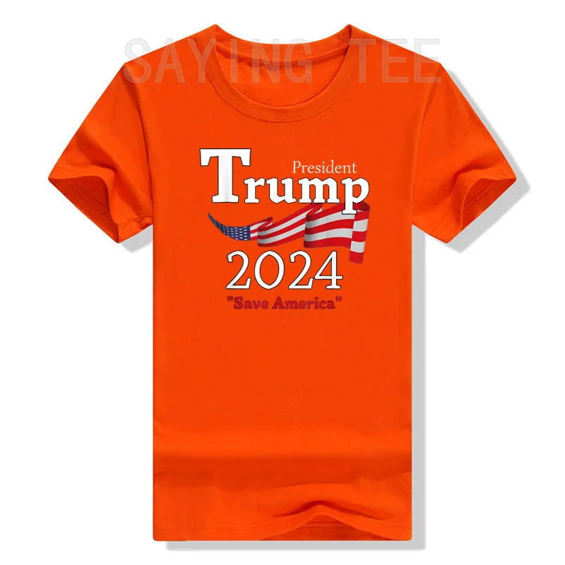 Free Donald Trump Republican Support Pro-Trump American Flag T-Shirt Funny 2024 Election Graphic Tee Short Sleeve Campaign Tops