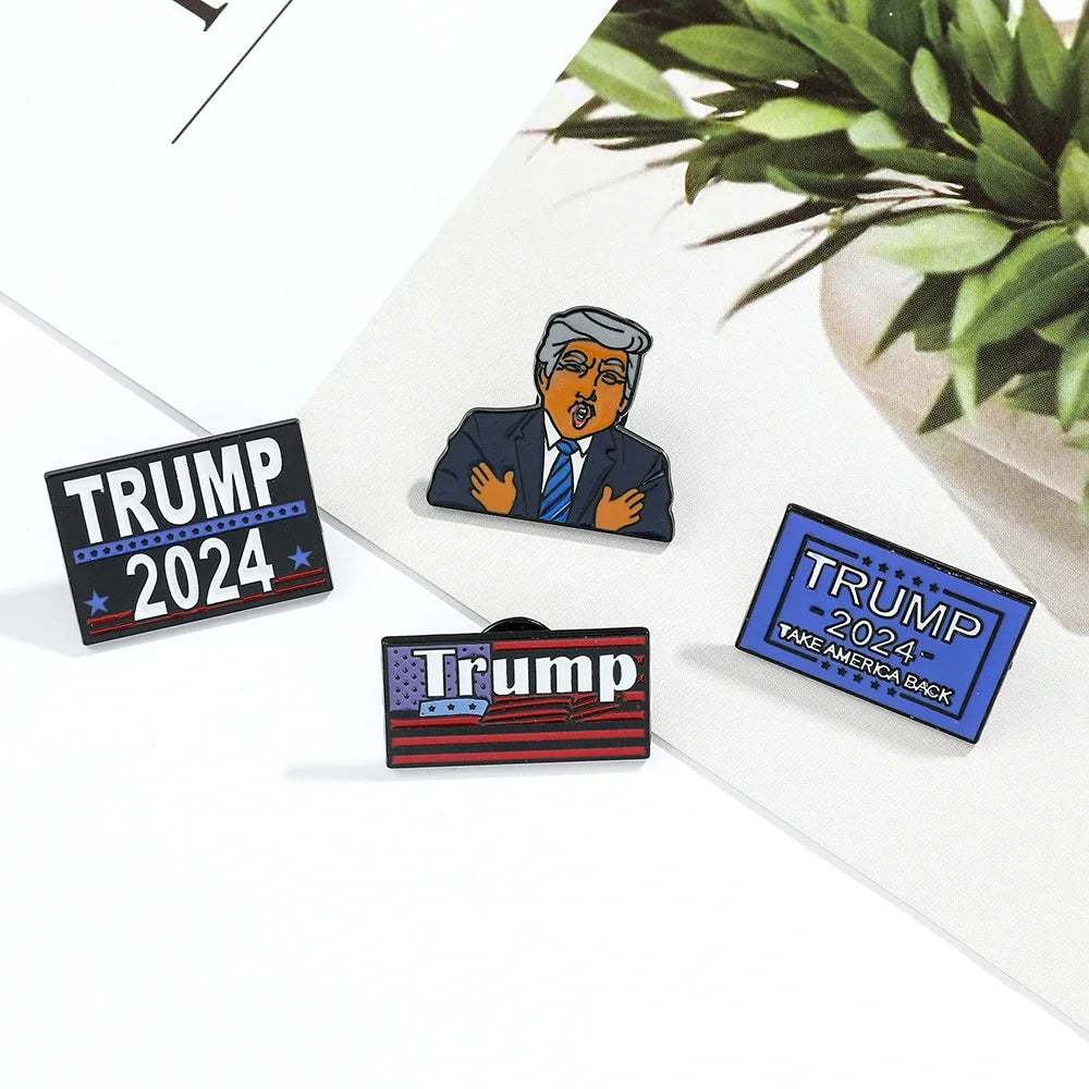America Support Trump 2024 Enamel Pins Brooches Badges for Backpack Clothes Hat Accessories Gifts for Friends Family