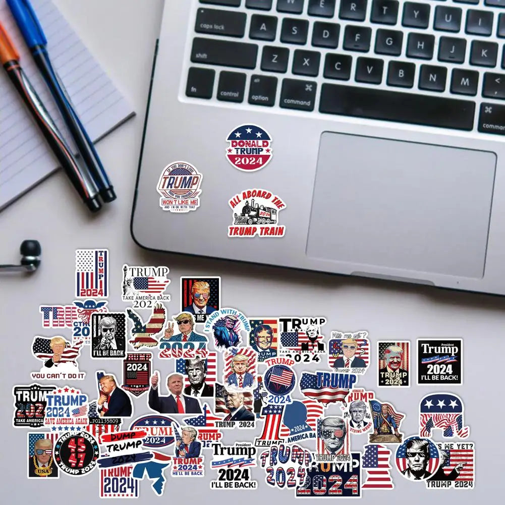 Trump Re-election Stickers 50 Pcs Diy Trump Stickers President Supporting Bumper Sticker Set for Laptop Phone Car Water Bottle