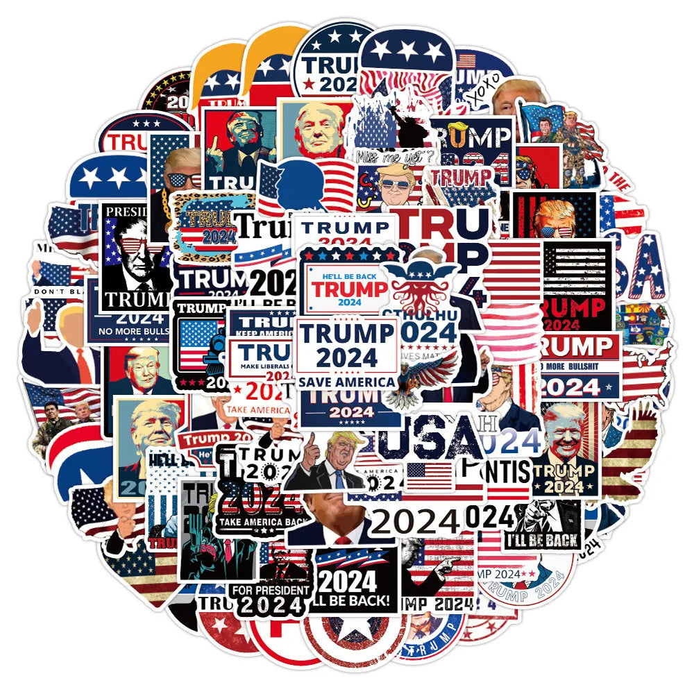 10/30/50/100PCS President Trump Stickers Aesthetic for Laptop Water Bottle Phone Case Helmet Waterproof Funny Toy Kids Sticker