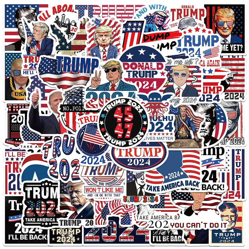 50pcs American Trump Stickers Funny Graffiti Decals Laptop Guitar Skateboard Luggage Waterproof Stickers